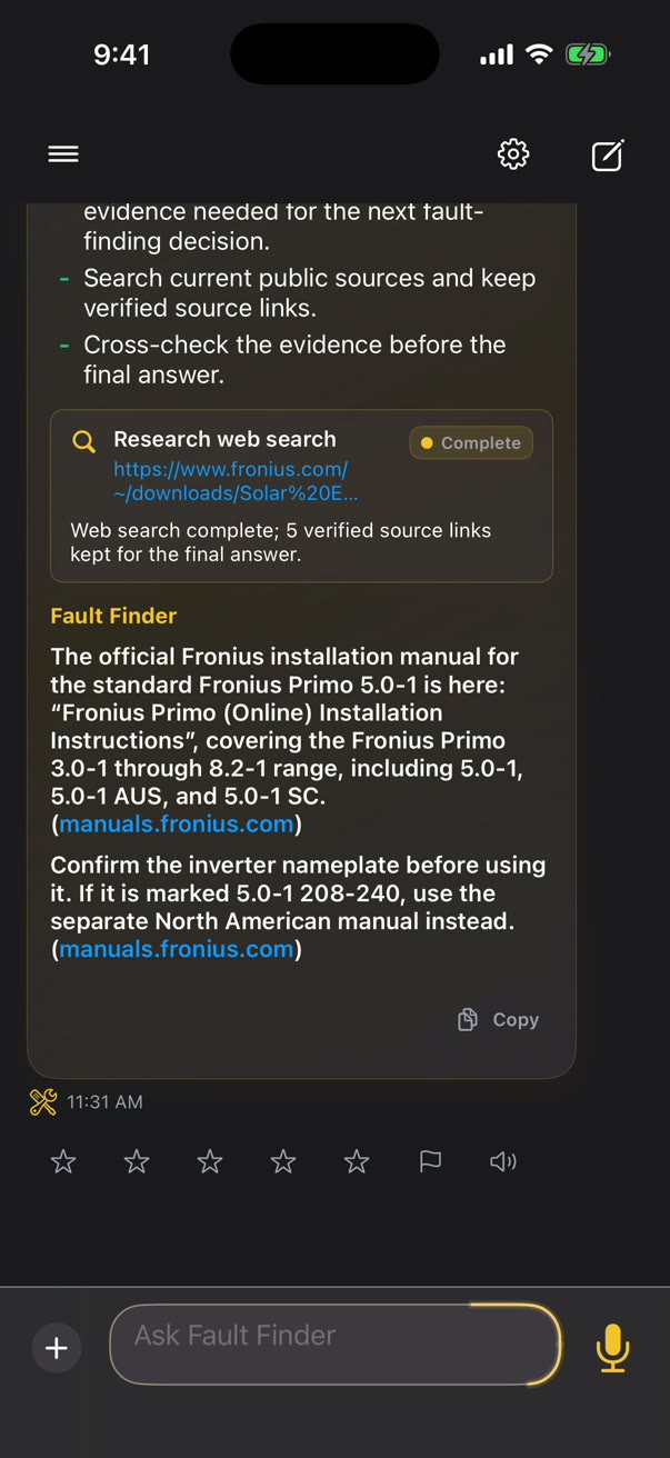 TradeGuru linking the official Fronius Primo 5.0-1 installation manual after a web search